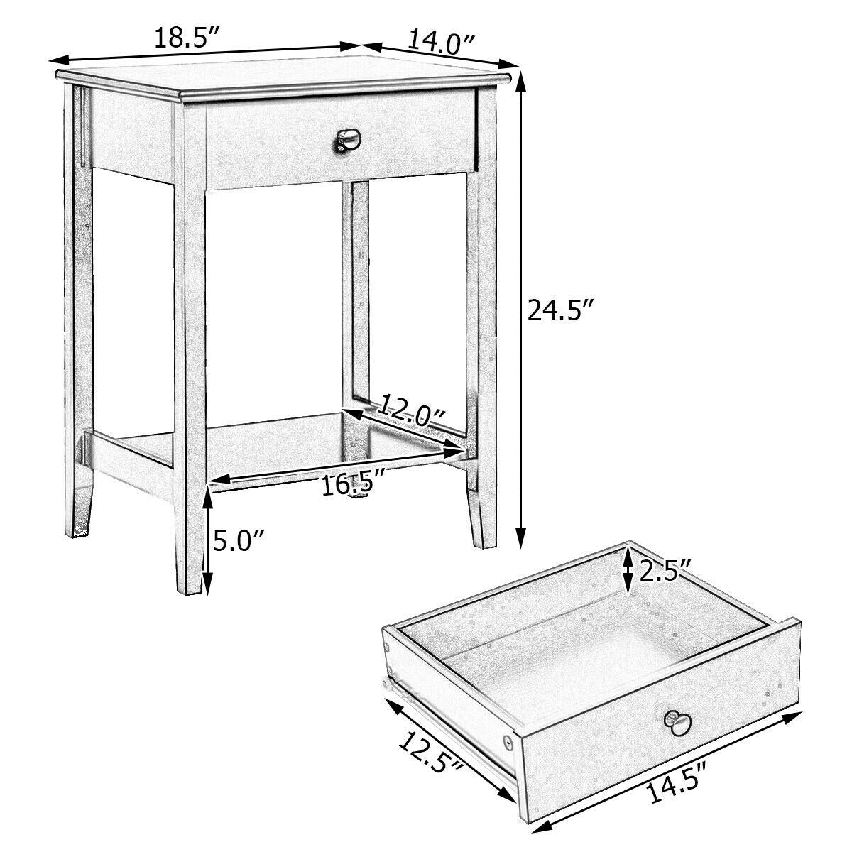 Wooden Nightstand End Table Storage Display -White