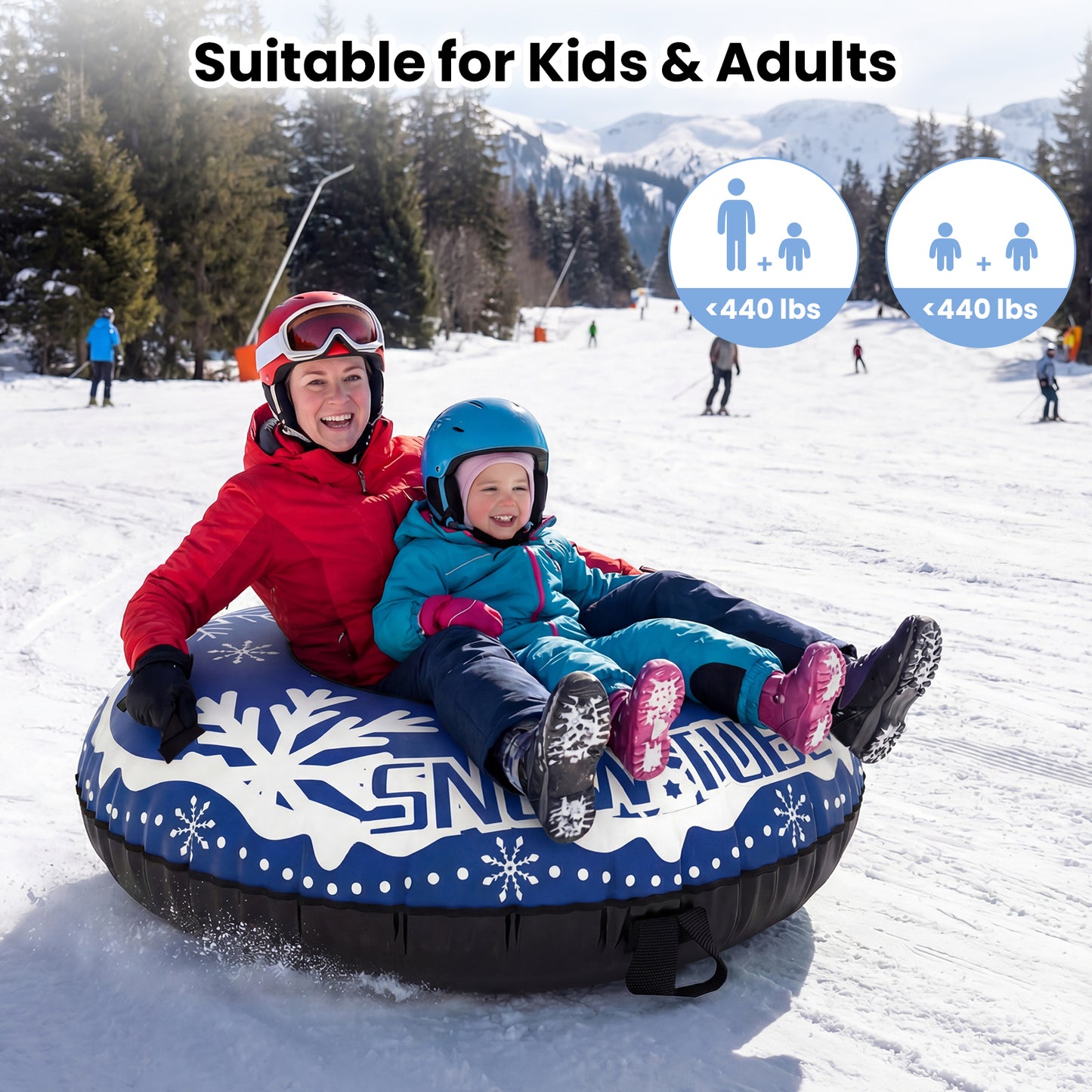 42" Heavy-duty Inflatable Snow Tube with Detachable Tow Strap-Blue
