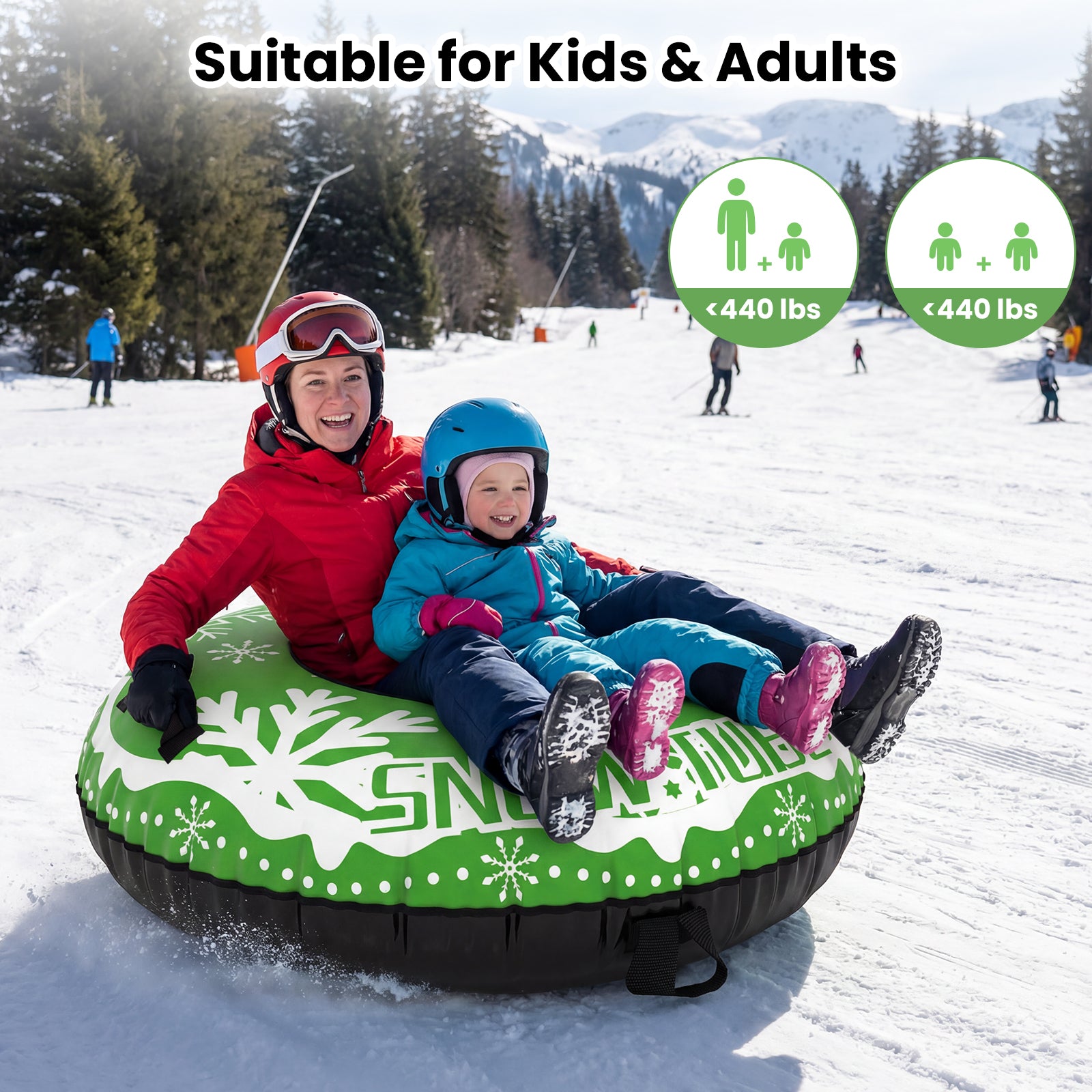 42" Heavy-duty Inflatable Snow Tube with Detachable Tow Strap-Green