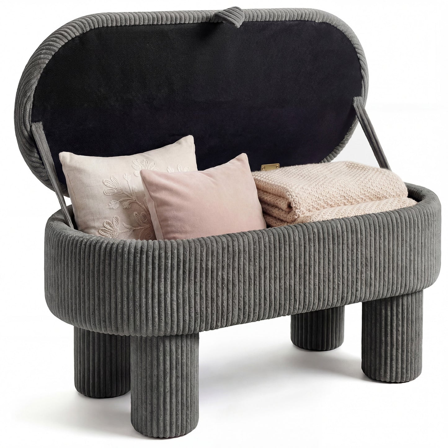 42 Inch Storage Ottoman Bench Corduroy Fabric Upholstered Foot Stool