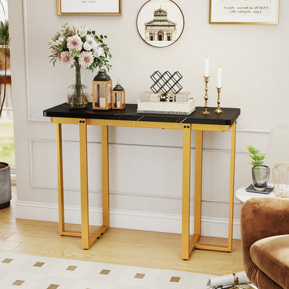 42 Inches Modern Faux Marble Entryway Table with Geometric Metal Frame-Black
