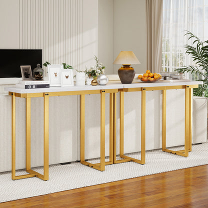 42 Inches Modern Faux Marble Entryway Table with Geometric Metal Frame-White