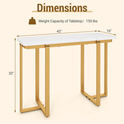 42 Inches Modern Faux Marble Entryway Table with Geometric Metal Frame-White