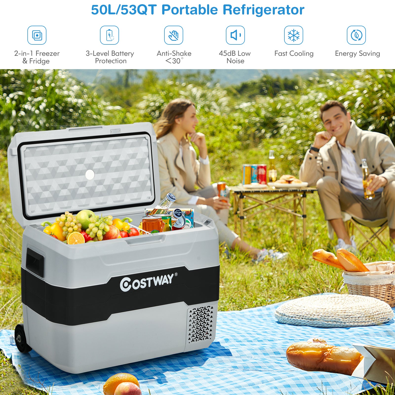 42 QT Portable Dual-Zone Car Refrigerator-Gray
