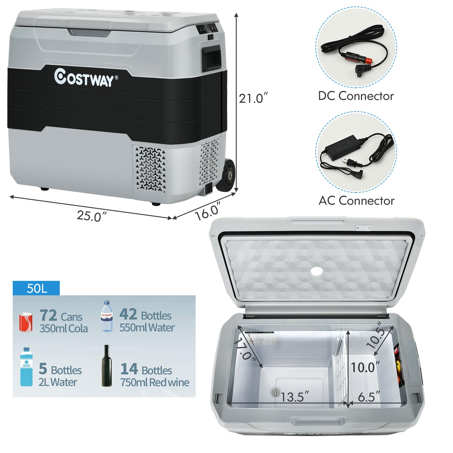42 QT Portable Dual-Zone Car Refrigerator-Gray