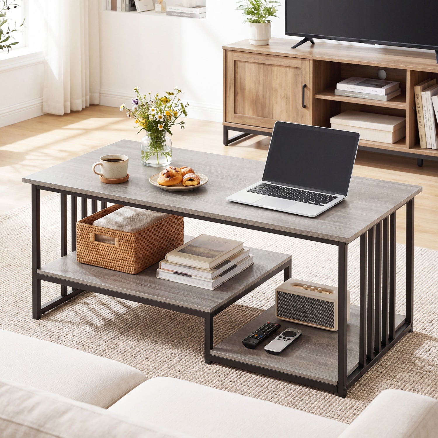 43.5" Coffee Table 2-Tier with Open Storage Shelf