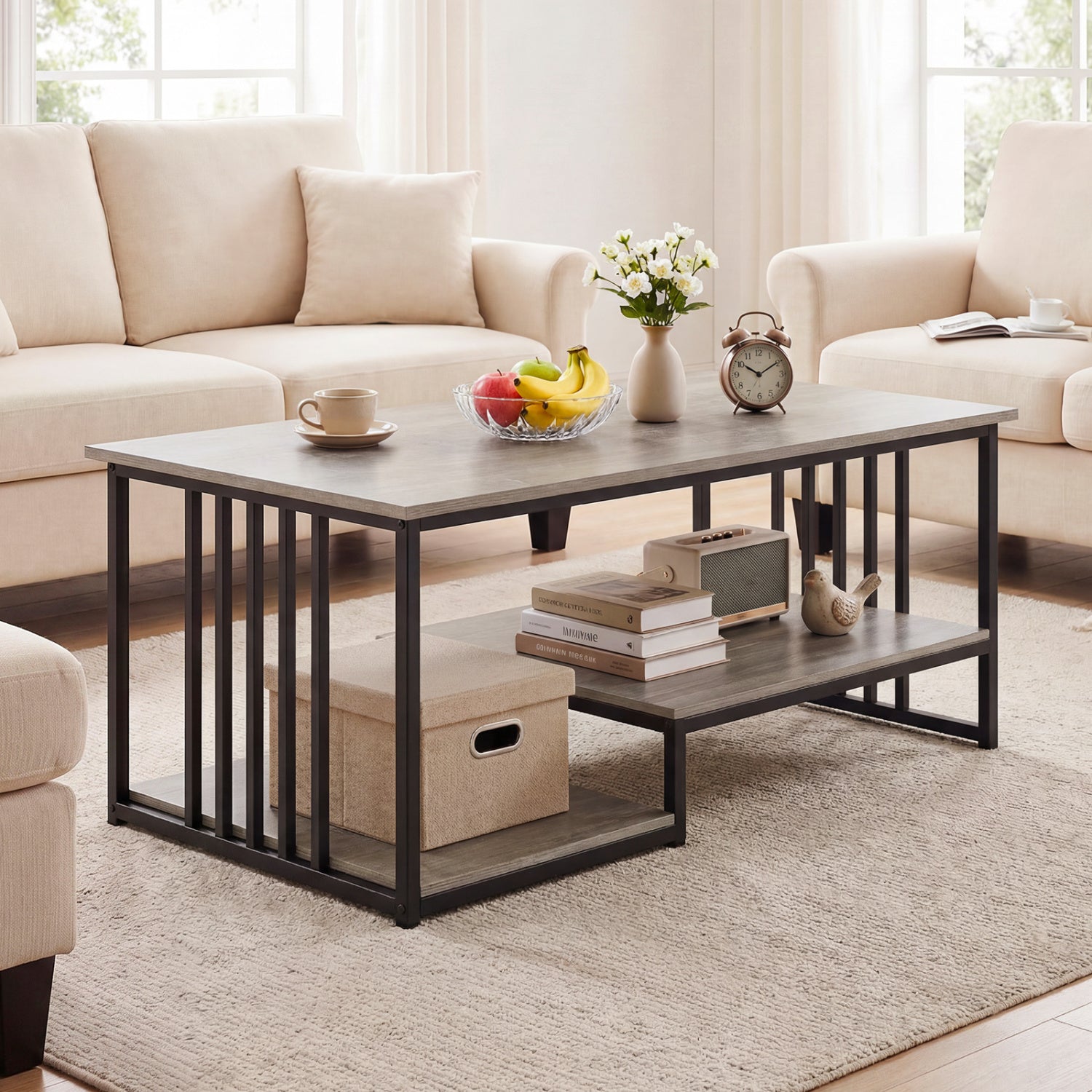43.5" Coffee Table 2-Tier with Open Storage Shelf