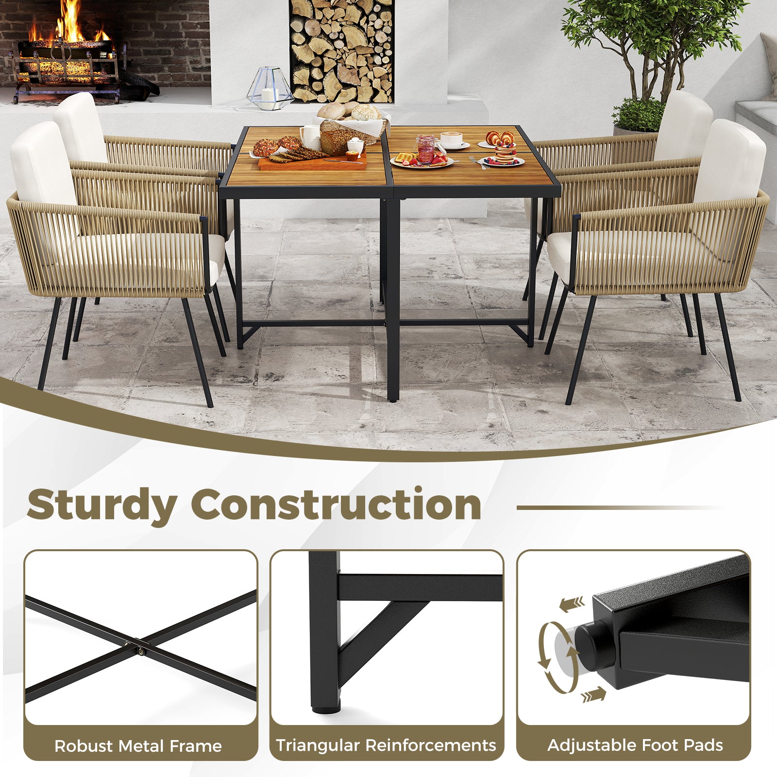 43.5 Inch 4-Person Square Patio Dining Table-Natural