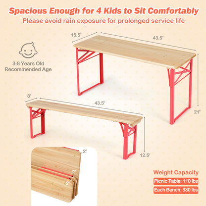 43.5 Inch Folding Kids Picnic Table & Bench Set No Assembly Wooden Toddler Table