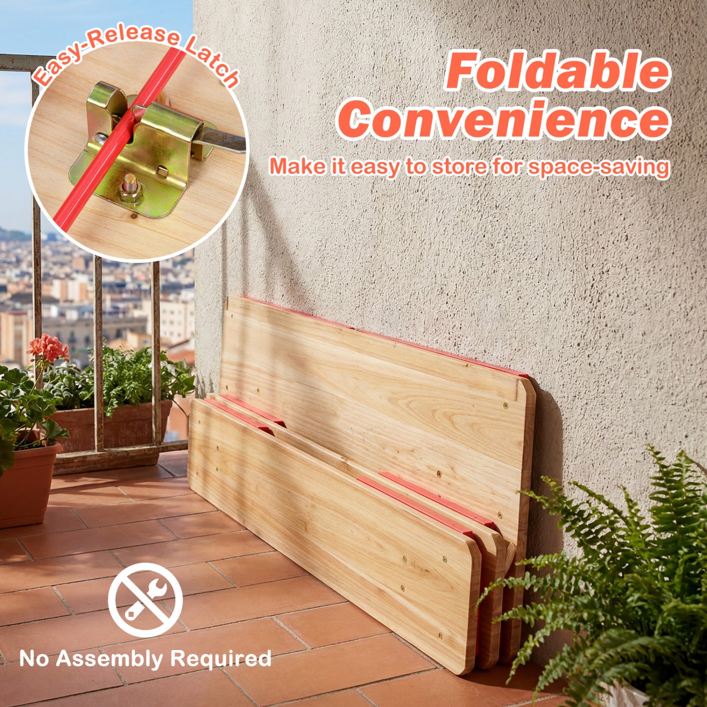 43.5 Inch Folding Kids Picnic Table & Bench Set No Assembly Wooden Toddler Table