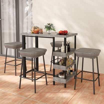 43.5 Inch Outdoor Bar Table with Tempered Glass Top