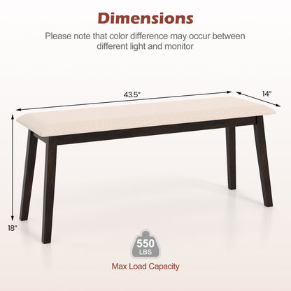 Upholstered Entryway Bench 43.5 Inch with Rubber Wood Frame