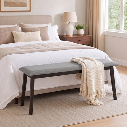 Upholstered Entryway Bench 43.5 Inch with Rubber Wood Frame