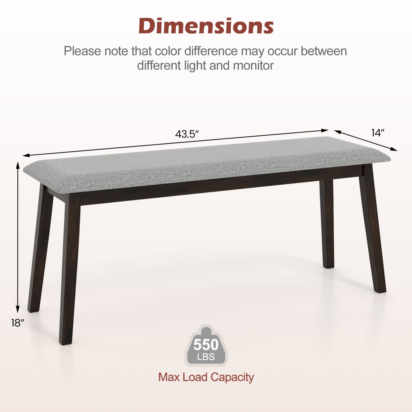 Upholstered Entryway Bench 43.5 Inch with Rubber Wood Frame