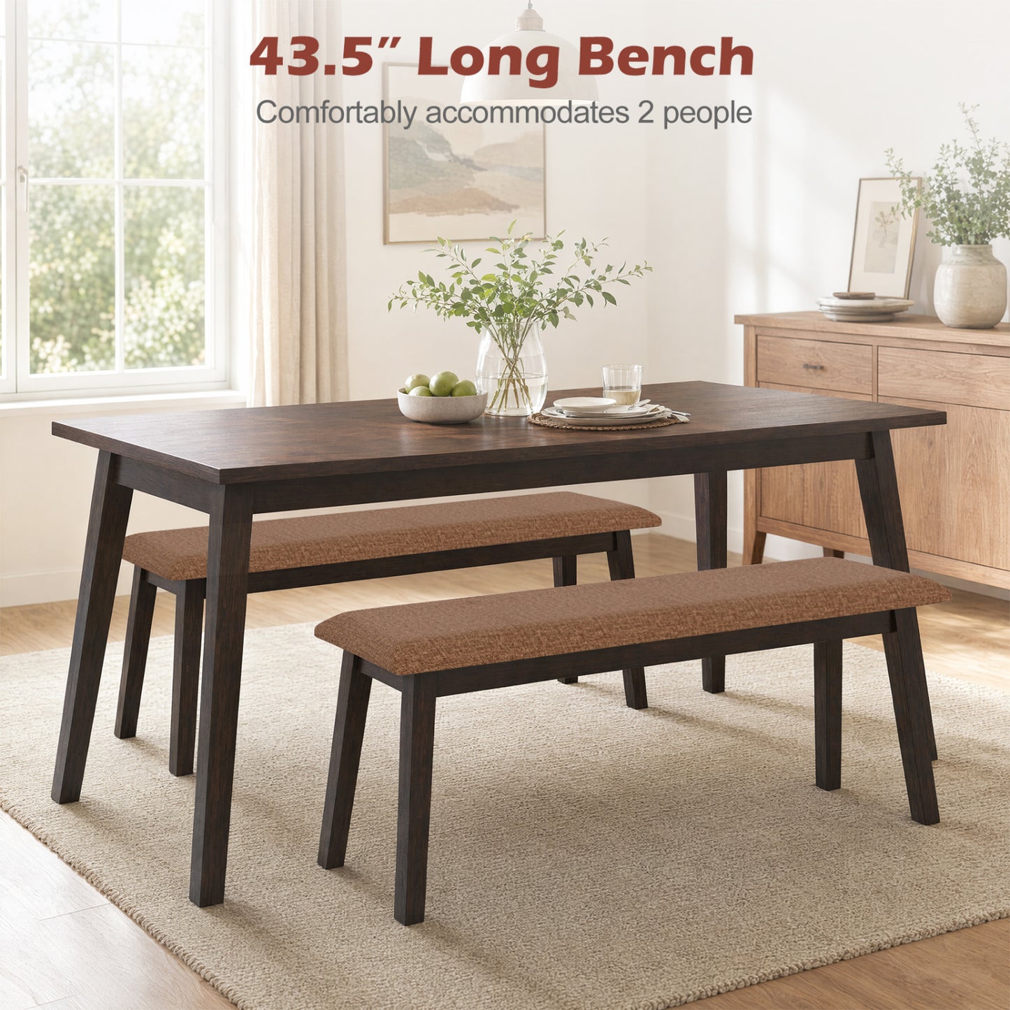 Upholstered Entryway Bench 43.5 Inch with Rubber Wood Frame