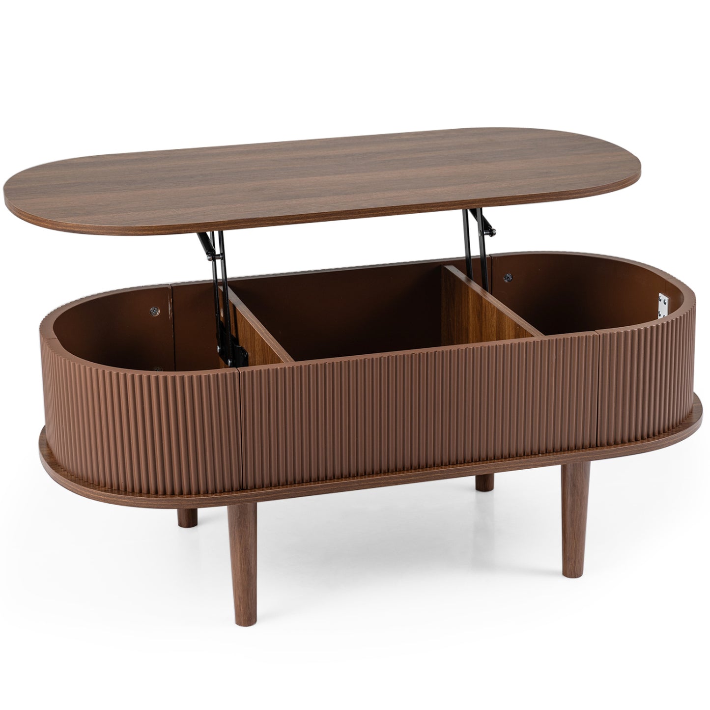 Oval Lift Top Coffee Table with Storage 43.5" Fluted Design