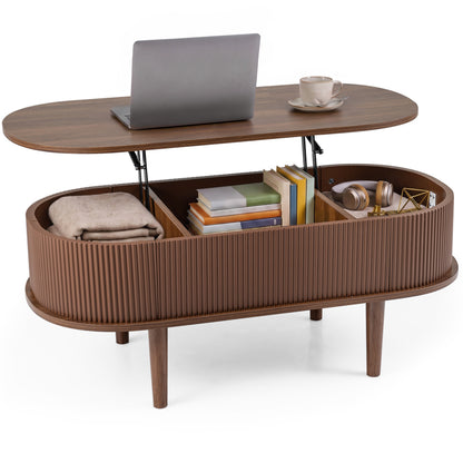 Oval Lift Top Coffee Table with Storage 43.5" Fluted Design