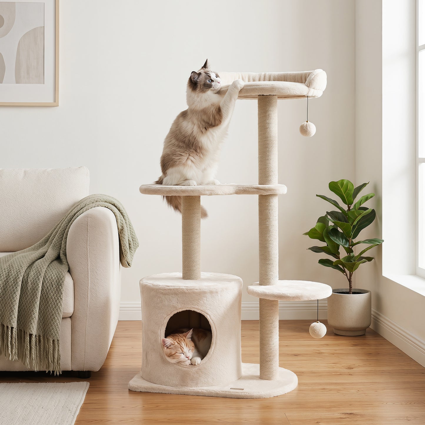 Cat Tree 43" with Condo, Perches & Scratching Posts