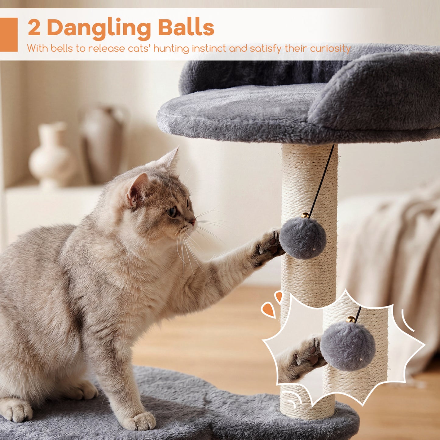 Cat Tree 43" with Condo, Perches & Scratching Posts
