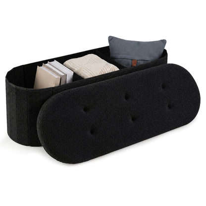 43" Folding Storage Ottoman Bench with Dividers - Teddy Fleece
