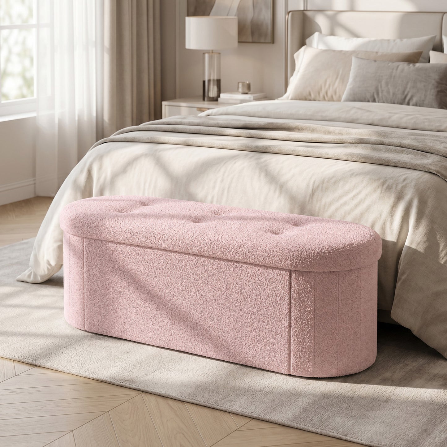 43" Folding Storage Ottoman Bench with Dividers - Teddy Fleece