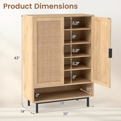 6-Tier Tall Shoe Cabinet with Double Doors - 43 Inch