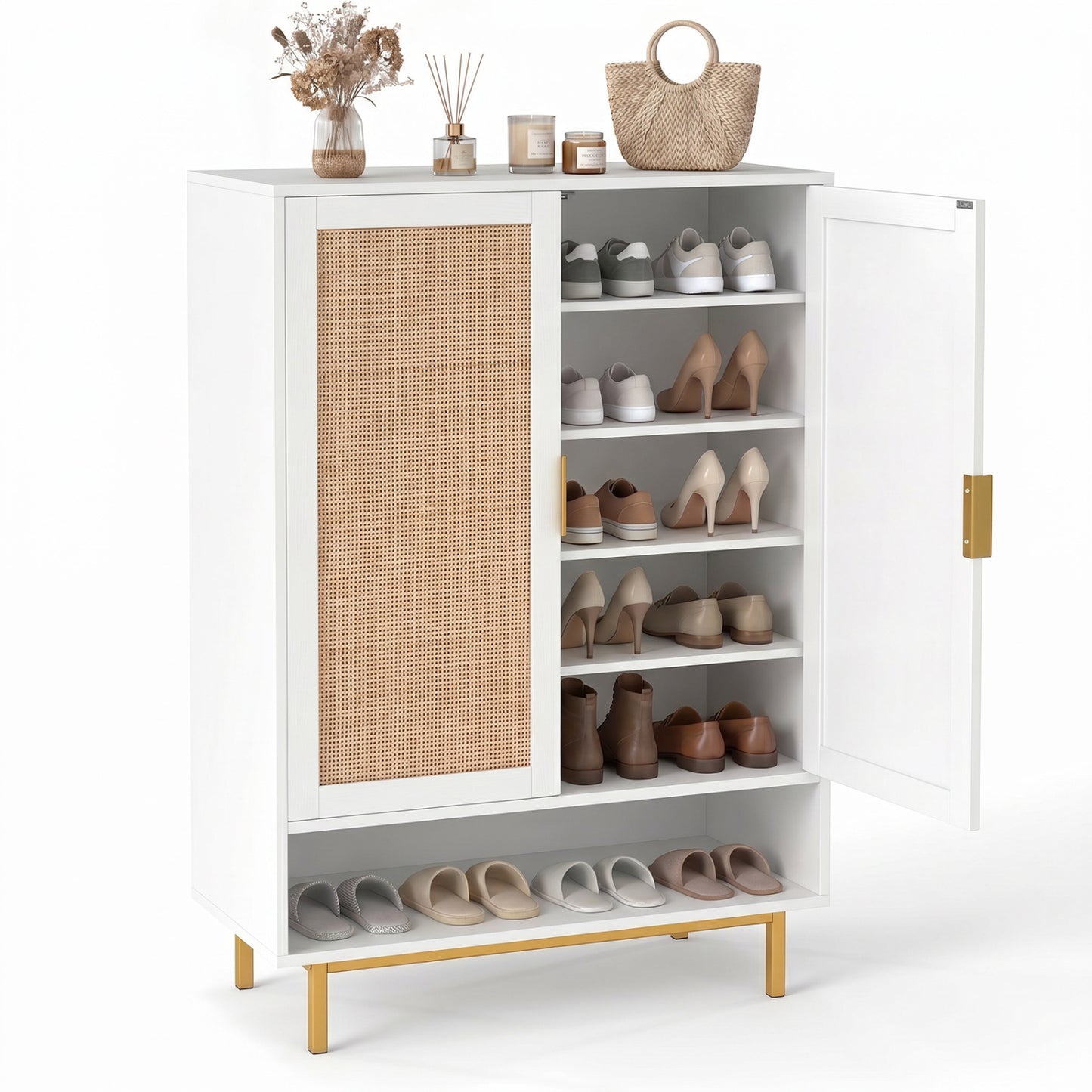 6-Tier Tall Shoe Cabinet with Double Doors - 43 Inch