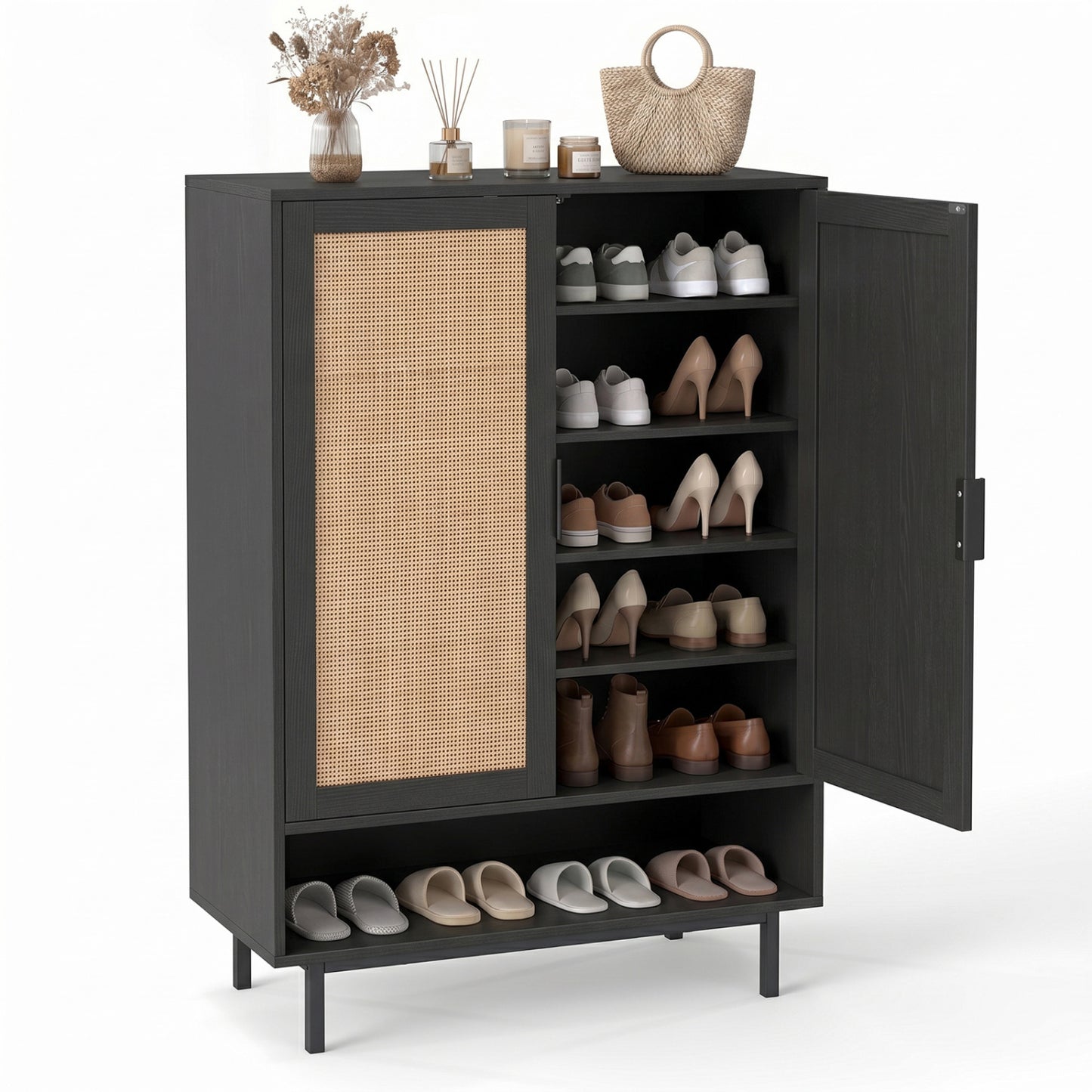 6-Tier Tall Shoe Cabinet with Double Doors - 43 Inch