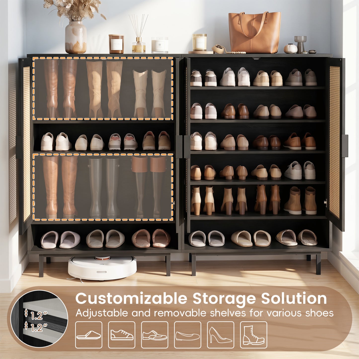 6-Tier Tall Shoe Cabinet with Double Doors - 43 Inch