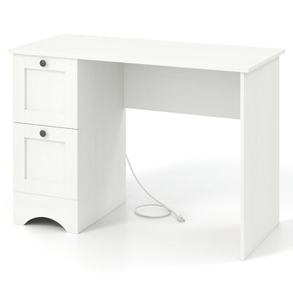 Wooden Computer Desk Workstation with 3 Drawers for Home and Office-Rustic Brown - White