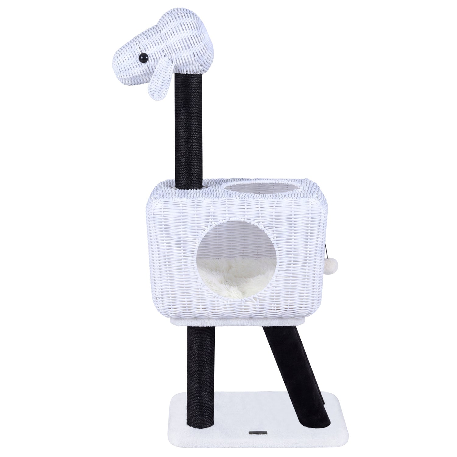 43-Inch Lamb-Shaped Cat Tower with 2-Door Rattan Condo for Indoor Kittens