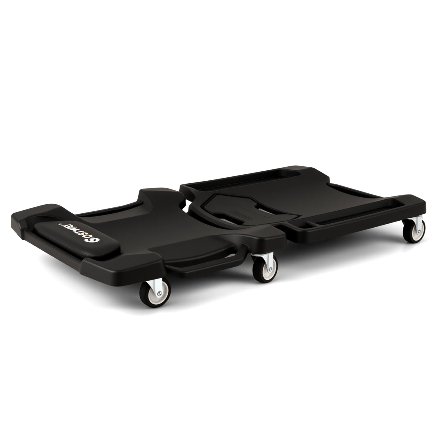 43 Inches Foldable Mechanic Creeper with Padded Headrest and Tool Trays-Black