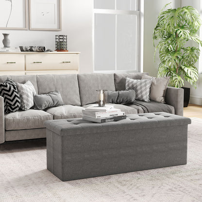 43 Inches Folding Storage Ottoman Bench Linen End of Bed Bench with Padded Seat