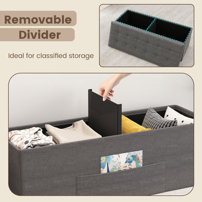 43 Inches Folding Storage Ottoman Bench Linen End of Bed Bench with Padded Seat