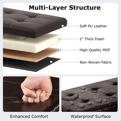 43 Inches Folding Storage Ottoman Bench Foot Rest Stool End of Bed Bench-Brown