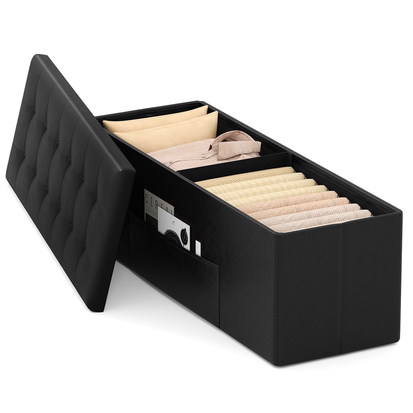 43 Inches Folding Storage Ottoman Bench Foot Rest Stool End of Bed Bench-Black