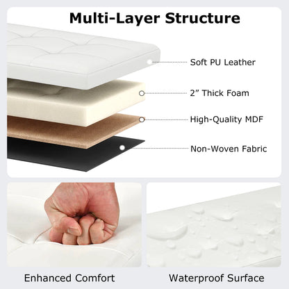 43 Inches Folding Storage Ottoman Bench Foot Rest Stool End of Bed Bench-White
