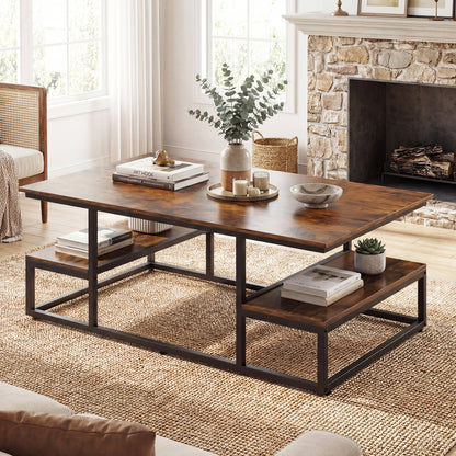 43" Rectangle Coffee Table with Storage and Open Shelves
