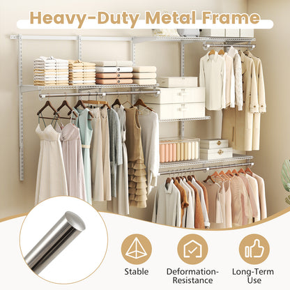 Closet System 4-8 FT Wall-Mounted Closet Shelves and Rod-White