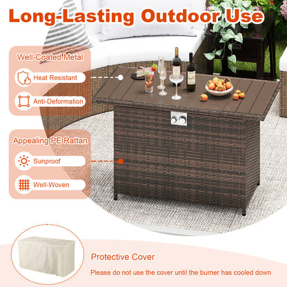 44.5 Inch Propane Fire Pit Table Rattan Gas 2-in-1 with Stainless Steel Burner-Brown