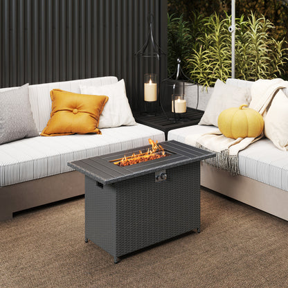 44.5 Inch Propane Fire Pit Table Rattan Gas 2-in-1 with Stainless Steel Burner-Black