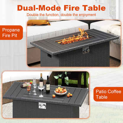 44.5 Inch Propane Fire Pit Table Rattan Gas 2-in-1 with Stainless Steel Burner-Black