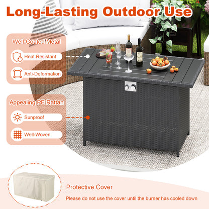 44.5 Inch Propane Fire Pit Table Rattan Gas 2-in-1 with Stainless Steel Burner-Black
