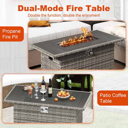 44.5 Inch Propane Fire Pit Table Rattan Gas 2-in-1 with Stainless Steel Burner-Gray