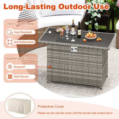 44.5 Inch Propane Fire Pit Table Rattan Gas 2-in-1 with Stainless Steel Burner-Gray