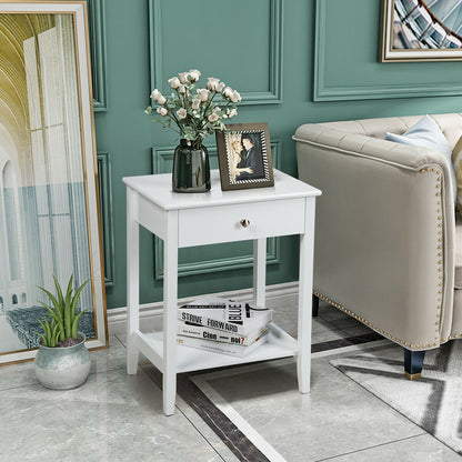 Wooden Nightstand End Table Storage Display -White