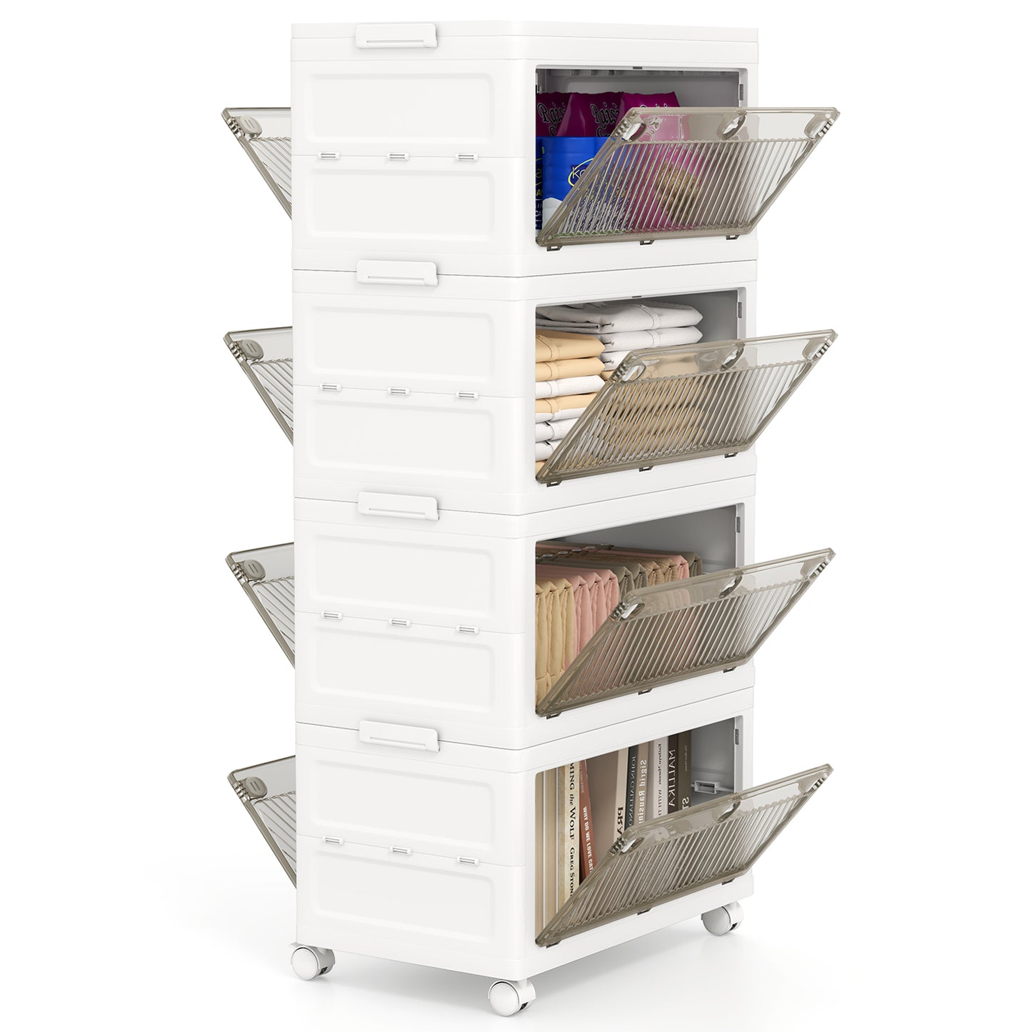 44 Gal 4-Pack Stackable Plastic Storage Bins with Lid for Bedroom Living Room-White