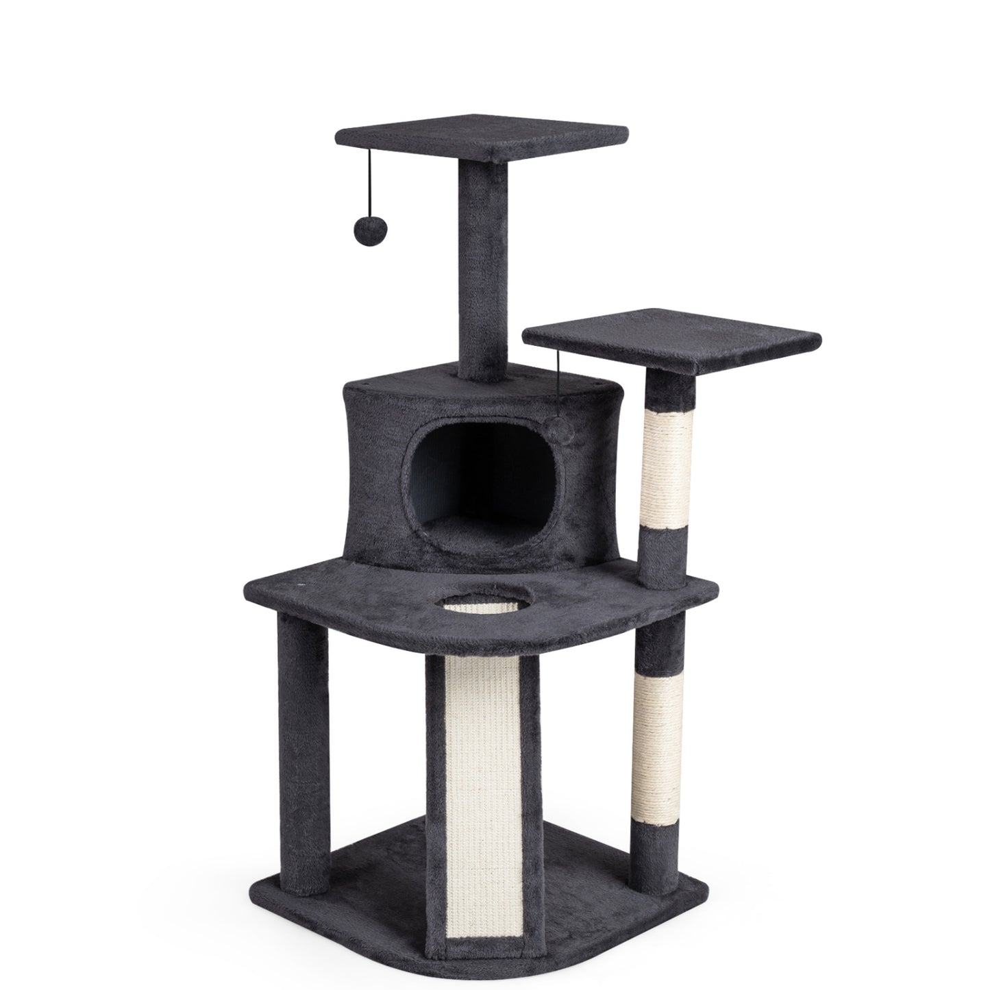 44 Inch Tall Kitten Tower with Condo and 2 Plush Perches-Dark Gray