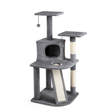 44 Inch Tall Kitten Tower with Condo and 2 Plush Perches-Light Gray