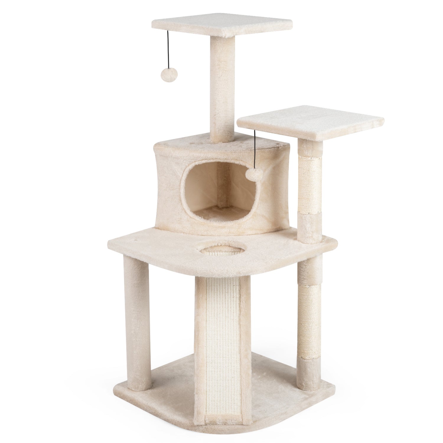 44 Inch Tall Kitten Tower with Condo and 2 Plush Perches-Beige